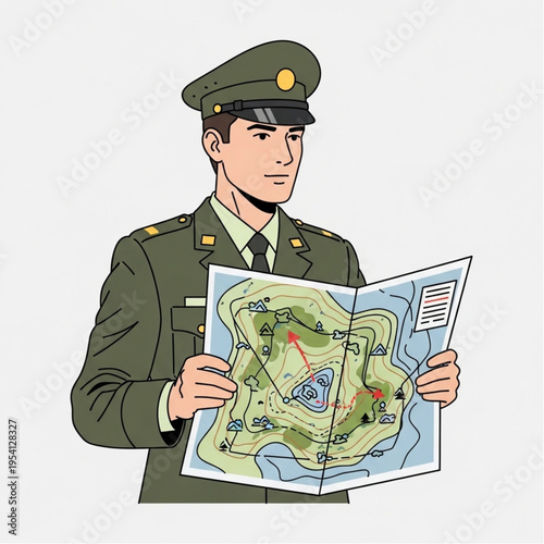 Military Officer Holding a Topographic Map.