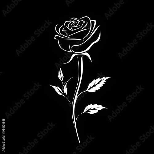 A black rose with swirling stems and leaves in a simple illustration style Black rose icon vector, Generative AI

 