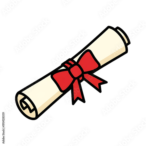 Illustration of a Rolled Diploma with Ribbon.
