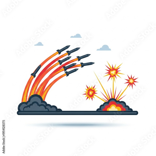 Missiles Launching Towards Volcanic Eruption Site.