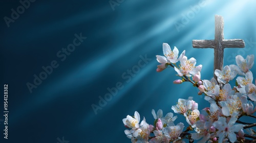 easter cross blue background on a blue background
