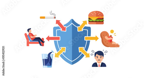 Health Protection Shield from Unhealthy Lifestyle, Stress, Bad Habits, Poor Diet, Sedentary Life, Smoking, and Sugary Drinks.