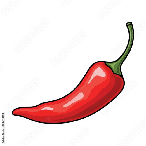 Red Chili Pepper Illustration with Stem.