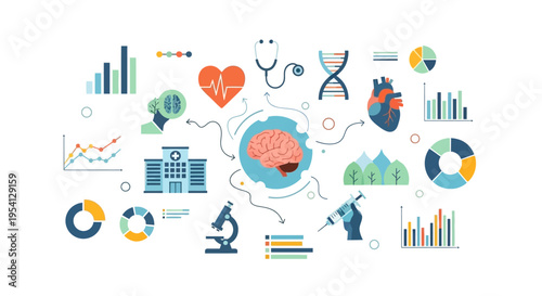 Integrated Healthcare and Medical Research: Brain, Data Analytics, and Wellness Innovation Concept
