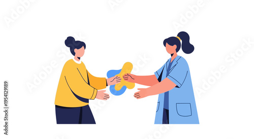 Medical Professional and Woman Exchange Puzzle Piece: Healthcare Collaboration, Support, and Problem Solving Concept