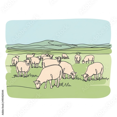 Sheep Grazing in the Field Together.