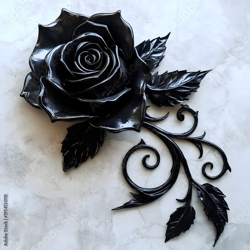 Elegant black and white line art illustration of two rose floral arrangements with decorative swirls and leaves, Generative AI
