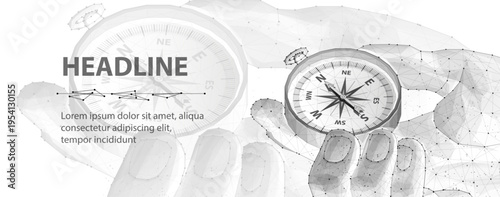 Hand drawn compass on hands sketch on white background. Navigation technology, travel guidance, orientation system, location service, direction concept, vector illustration.