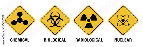 Chemical biological radioactive and nuclear icons, hazard symbol collection for chemical, biological, radioactive, and nuclear safety warnings