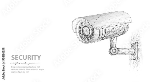 Hand drawn security camera on white background. Surveillance technology, monitoring system, protection service, safety equipment, sketch design, control concept. Vector illustration