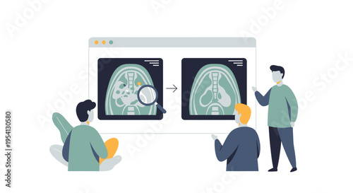 Medical Diagnosis & Treatment Progress with Digital Scans. Doctors Analyzing Patient Health Improvement via Modern Healthcare Technology.
