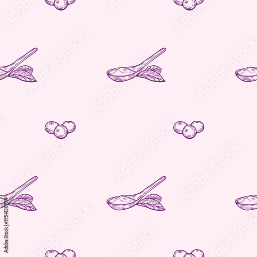 Acai Berry Seamless Pattern Hand Drawn Line Art Superfood Background Vector