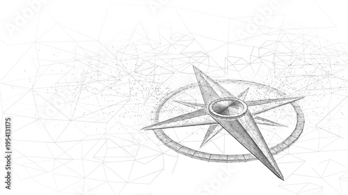 Compass rose sketch on white background. Navigation symbol, direction guidance, travel orientation, geographic exploration, cartography design, abstract location concept. Vector illustration.