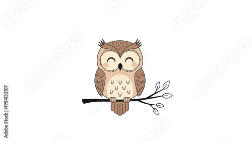 Cute owl sleeping peacefully on a tree branch highlights the calm and quiet nature of nocturnal forest animals.