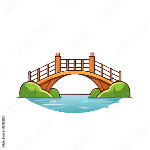 A picturesque cartoon illustration of a bridge over water