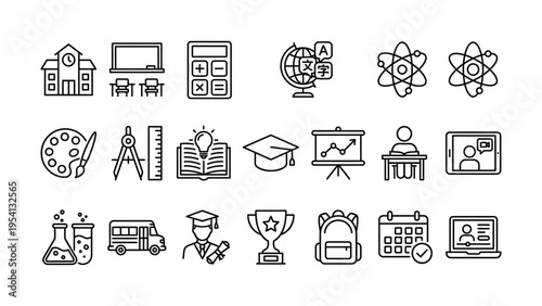 Outline icons for education, school, science, and learning - vector set
