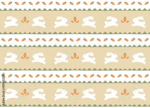 Ornamental spring seamless pattern with bunny and carrot