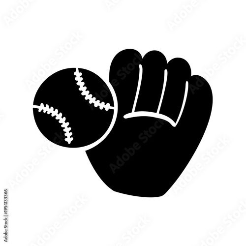 Black baseball glove and ball vector icon