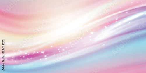 Bright rainbow waves create a soft abstract texture with a colorful gradient of pink, purple, and yellow lines in a motion blur design for a vibrant light backdrop illustration