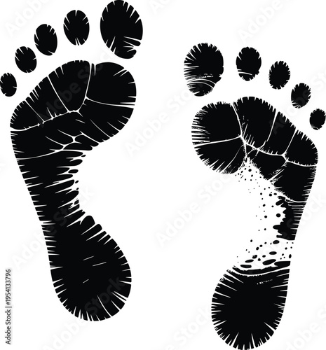Black Footprints With Abstract Texture On White Background