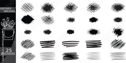 25 Editable Hand-Drawn Vector Brushes: Hatching, Scribble & Sketch Strokes