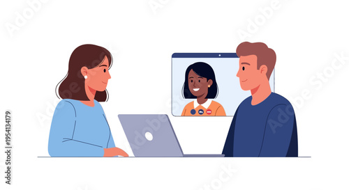 Diverse Team Collaborating on Laptop Video Call: Online Meeting & Virtual Conference