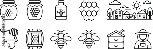 Honey Bee Farming Icons Set apiary beekeeping