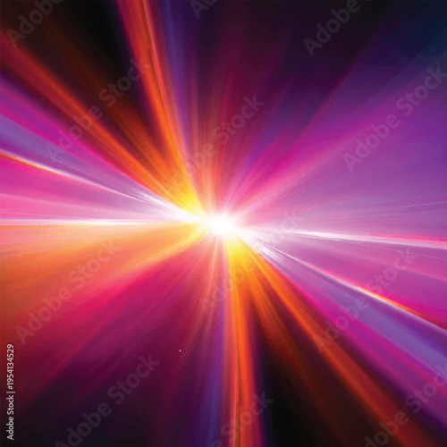 Abstract colorful background with bright rays of light and blue sun star energy bursts creates a glowing motion design illustration for a vector wallpaper backdrop