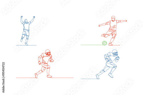 American football and soccer players in action poses