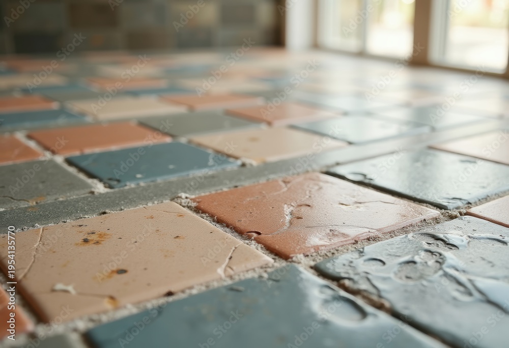 Fototapeta premium Elegant Ceramic Floor Tiles with Unique Rectangular Arrangement in Contrasting Shades for Sleek Modern Interiors