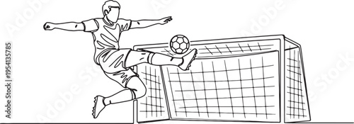 man kicking soccer ball into goal