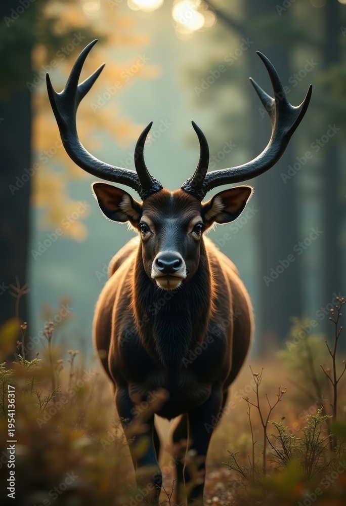 Naklejka premium Majestic Horns of Wildlife Striking Sharp Growth Projections in Dramatic Encounters