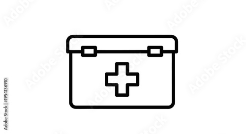 First Aid Kit Box Outline Medical Supply Icon on Isolated White Background