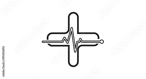 Medical Cross Heartbeat Line Icon, Healthcare and Emergency Symbol on isolated white background.