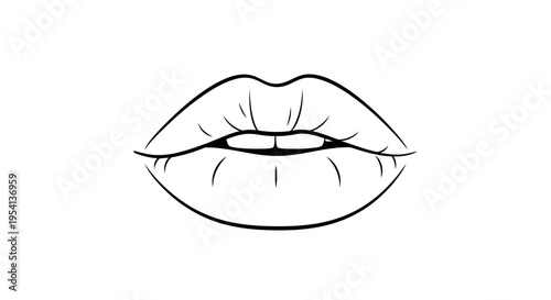 Beautiful Female Lips Outline Cosmetic Design on Isolated White Background