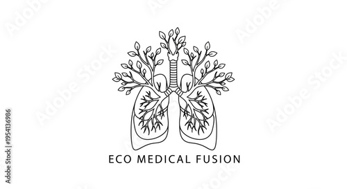 Eco Medical Fusion Lungs with Tree Roots and Branches on Isolated White Background