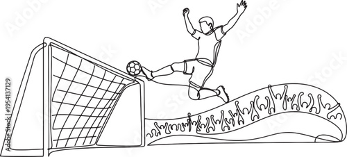 soccer player kicking ball into goal with crowd cheering