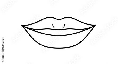 Human Lips Mouth Outline Icon for Communication and Expression, Isolated White Background