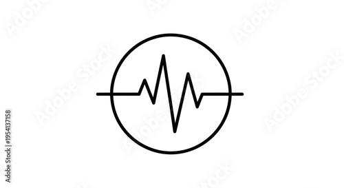 Heartbeat ECG Pulse Monitor Waveform in Circle Icon, Isolated White Background