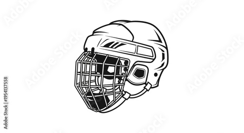 Black and White Ice Hockey Helmet with Cage Illustration