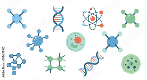 Science & Research Icons: Molecules, Atoms, DNA, Cells – Biology, Chemistry, Physics, Education, Medical Vector Set