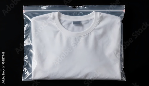 Plain white t-shirt inside a clear resealable plastic bag, isolated.