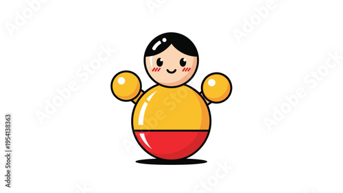 Cute roly-poly toy illustration with a smiling face and red base on a white background for nursery or playroom decor.