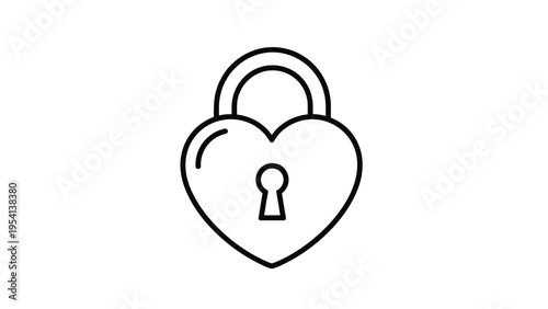 Simple black and white line art illustration of a heart shaped padlock representing love and security on a white background.