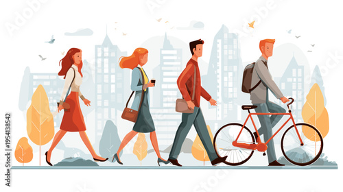 Walk to Work Day urban commuter healthy lifestyle scene