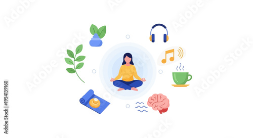 Woman Meditating for Mental Health & Wellness: Holistic Lifestyle, Focus, & Relaxation with Yoga, Music, Aromatherapy