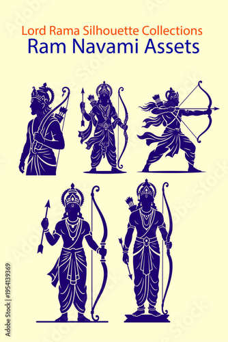 Lord Ram Silhouette Collection – Ram Navami Vector Assets | Hindu God Ram Bow Arrow Black Illustration Set