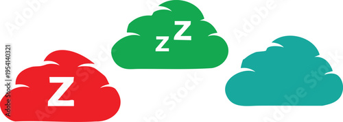 Three colorful clouds with letter z red green and blue colors