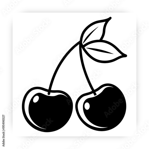 Cherry Fruit Silhouette Vector – Simple Minimal Food Icon Design.