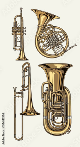 Set of Brass Musical Instruments Illustration